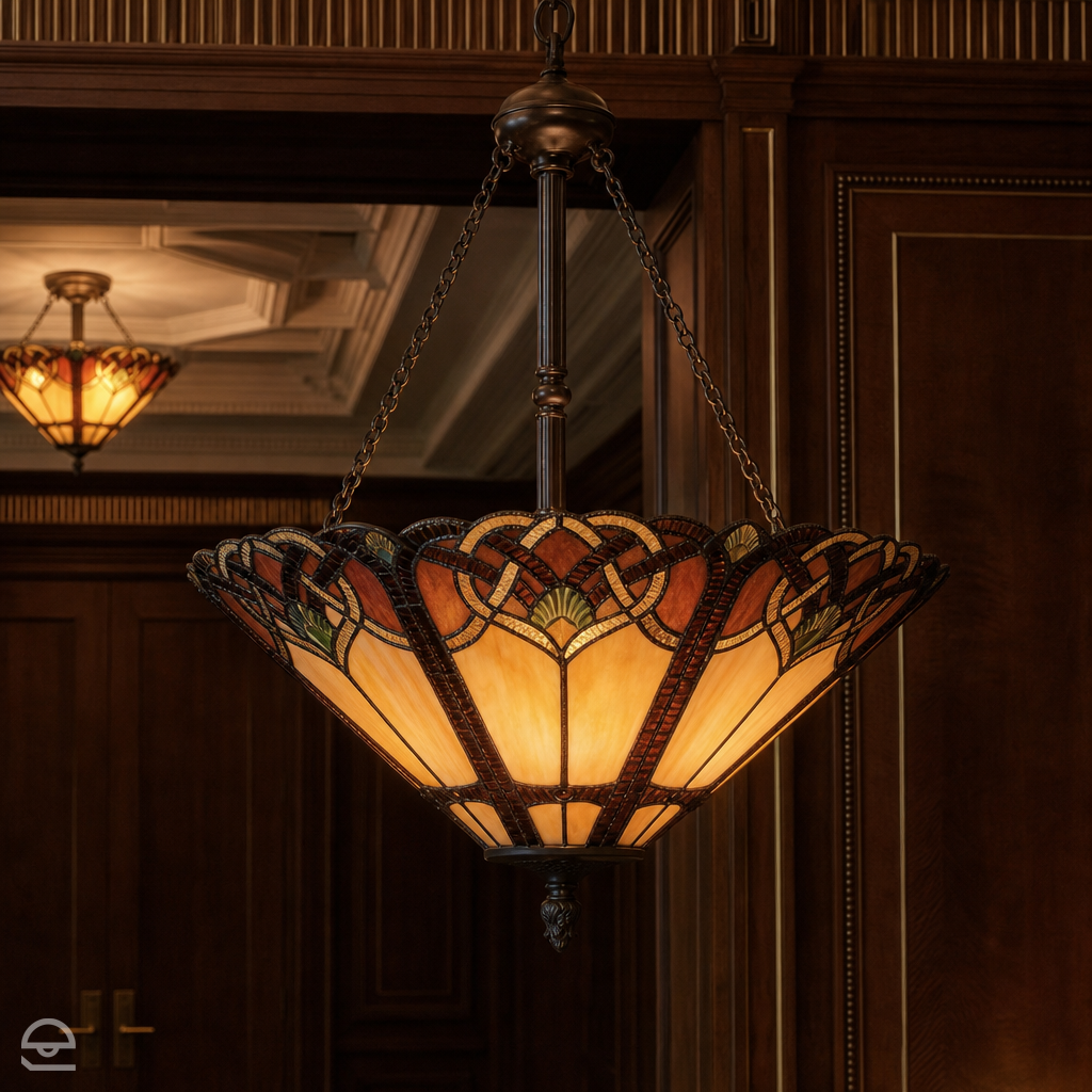 Lampa wisząca witrażowa Tiffany Cambridge, Quoizel