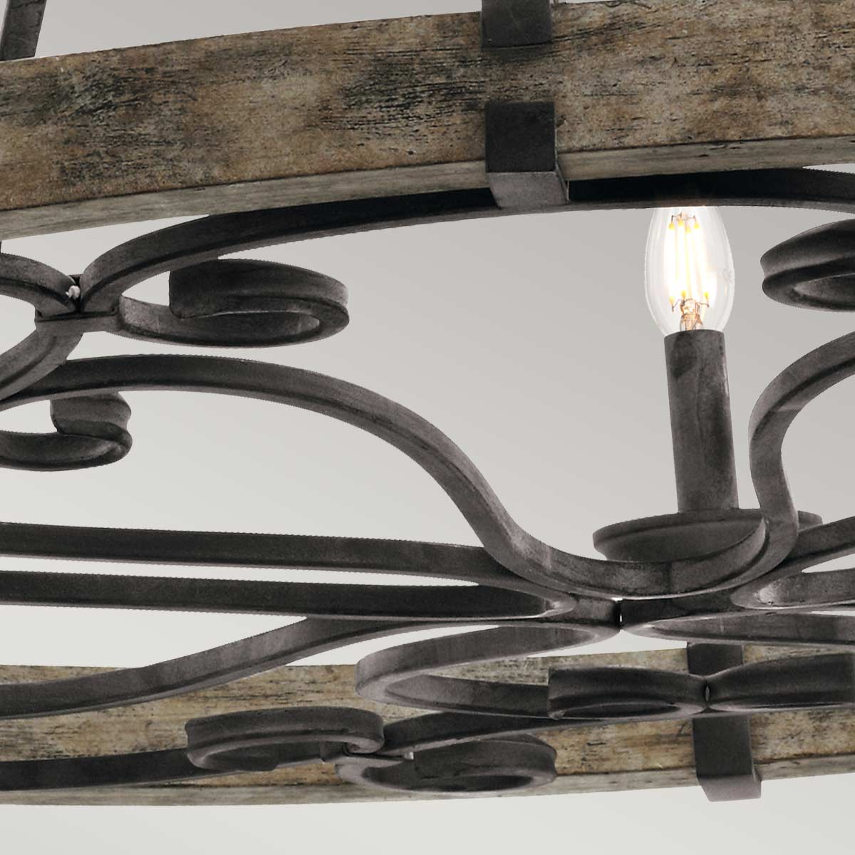 Lampa wisząca - zamkowy żyrandol (drewno, metal, 112cm) do salonu holu (15xE14) Kichler (Taulbee)