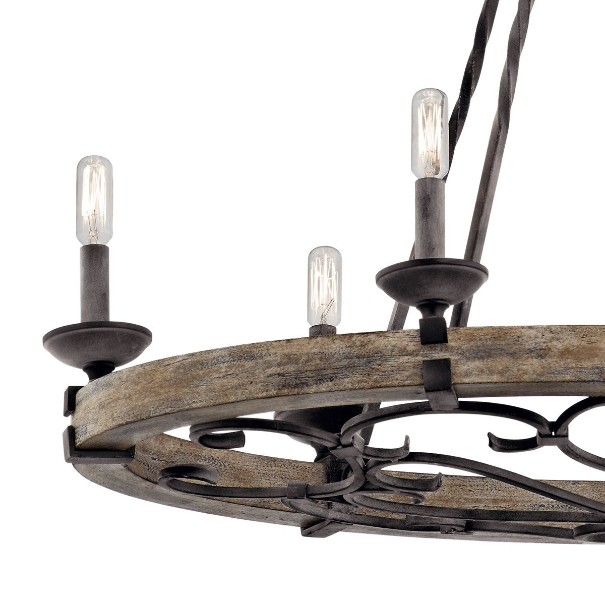 Lampa wisząca - zamkowy żyrandol (drewno, metal, 112cm) do salonu holu (15xE14) Kichler (Taulbee)