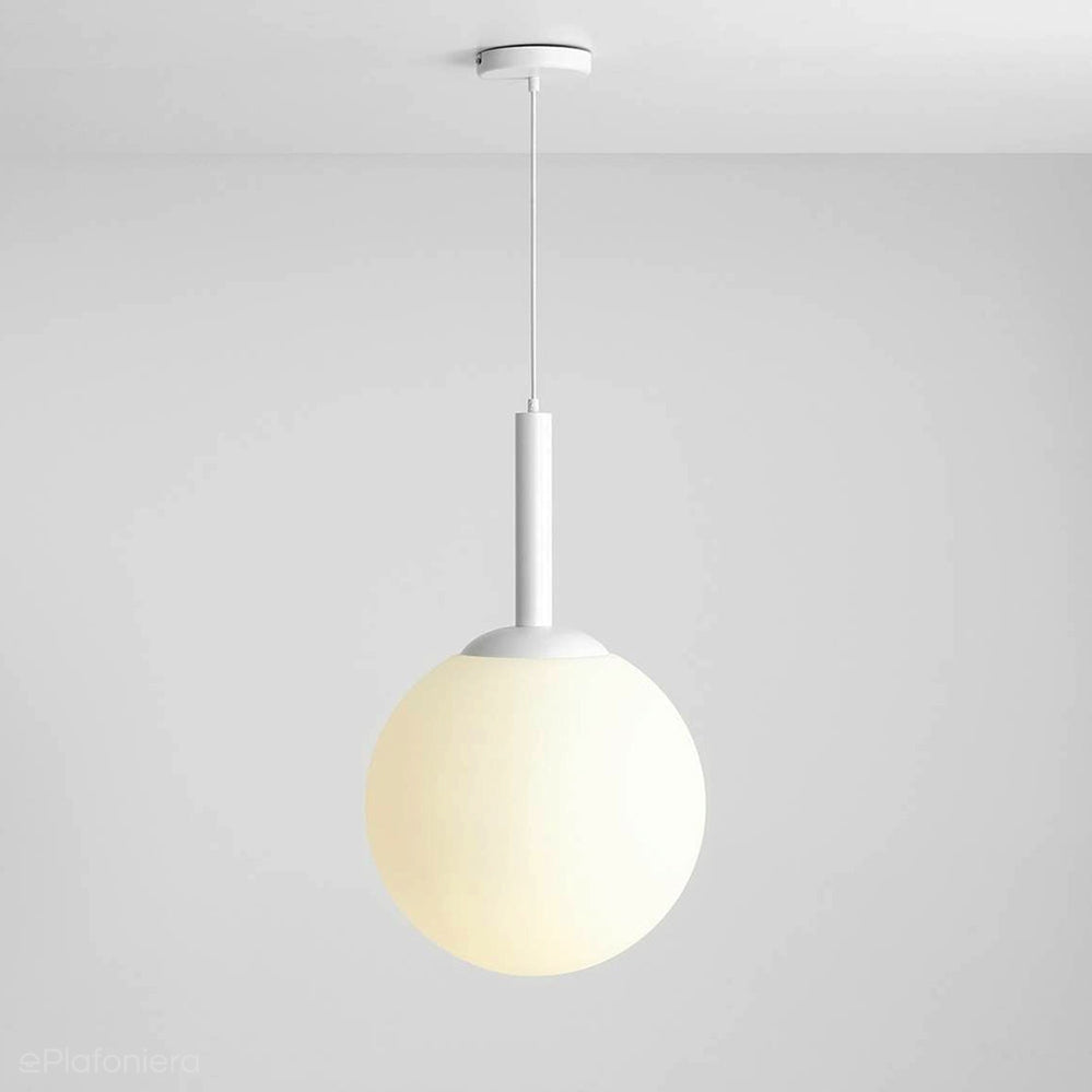 Lampa wisząca, zawiesie białe (40cm) jedna mleczna kula (E27) Aldex (Bosso) 1087XL