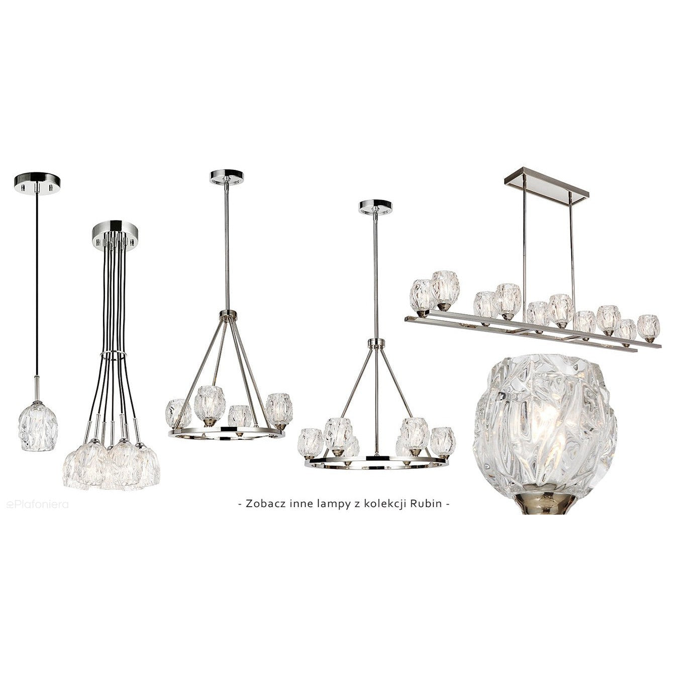 Lampa wisząca - żyrandol 54cm (szlifowane szkło, nikiel) do sypialni salonu kuchni (G9 4x4W) Feiss (Rubin)