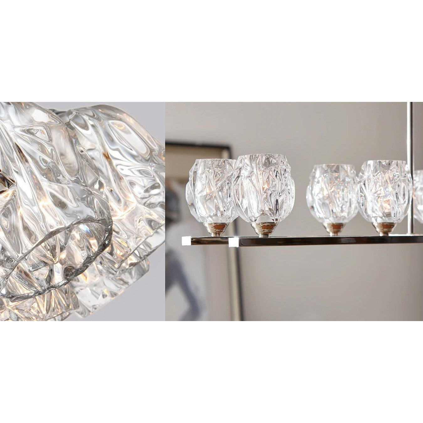 Lampa wisząca - żyrandol 54cm (szlifowane szkło, nikiel) do sypialni salonu kuchni (G9 4x4W) Feiss (Rubin)