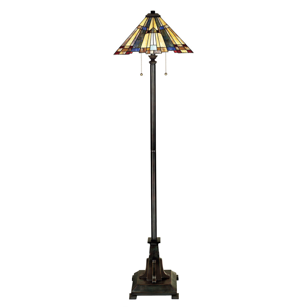 Inglenook – witrażowa lampa podłogowa z geometrycznym kloszem, ciemny brąz