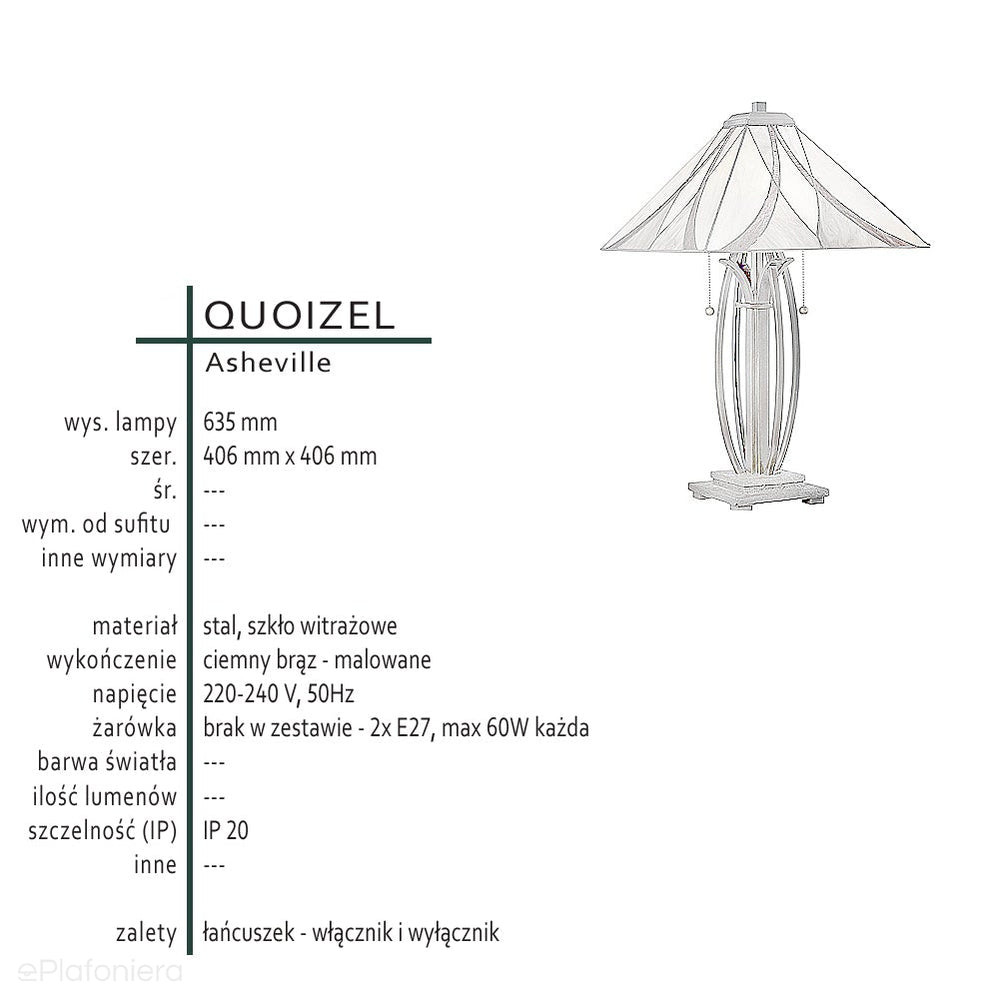 Lampa witrażowa Tiffany Asheville, Quoizel