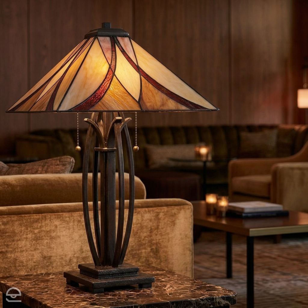Lampa witrażowa Tiffany Asheville, Quoizel