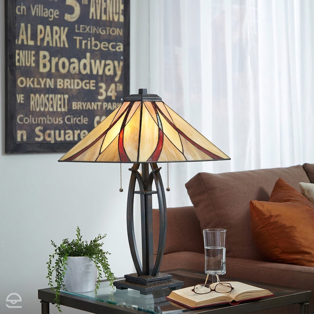 Lampa witrażowa Tiffany Asheville, Quoizel