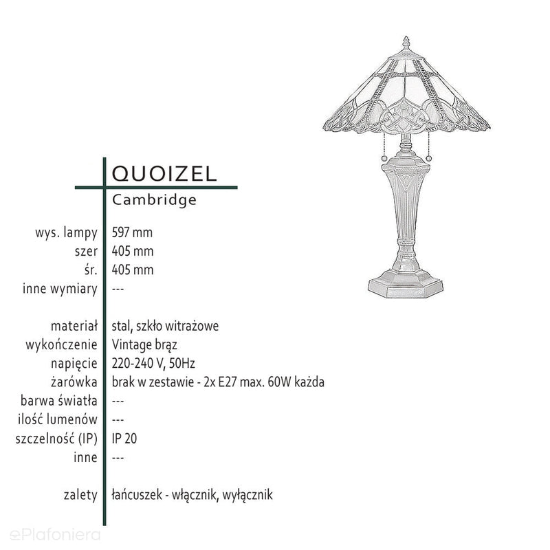 Lampa witrażowa Tiffany, Cambridge, Quoizel