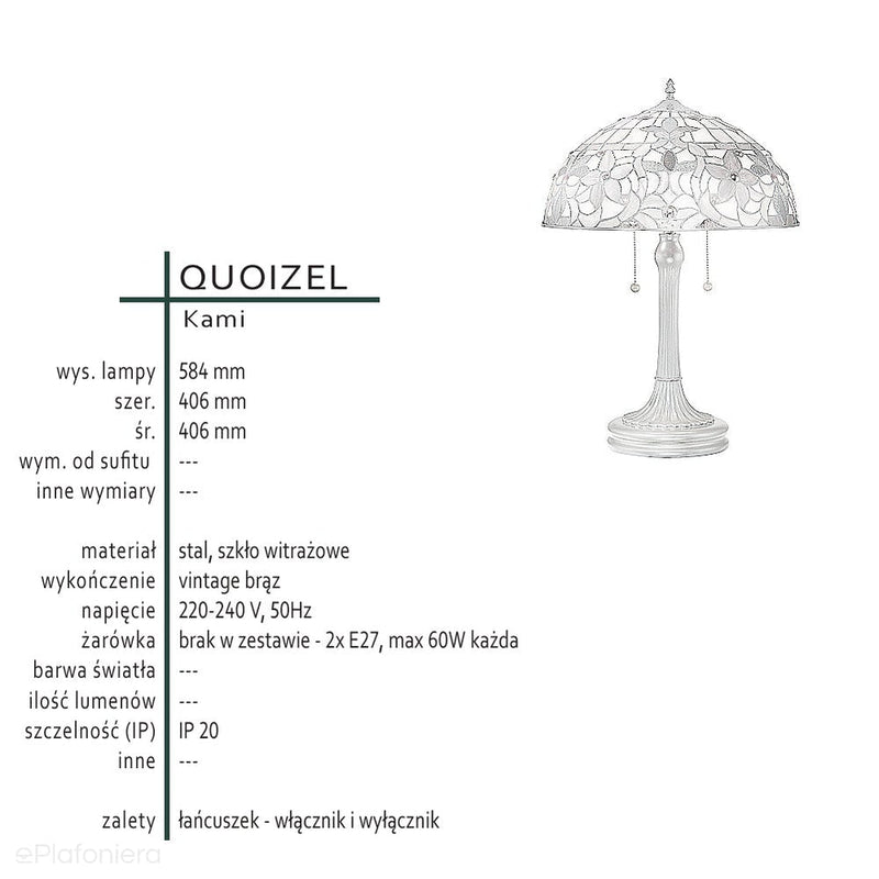 Lampa witrażowa Tiffany, Kami, Quoizel