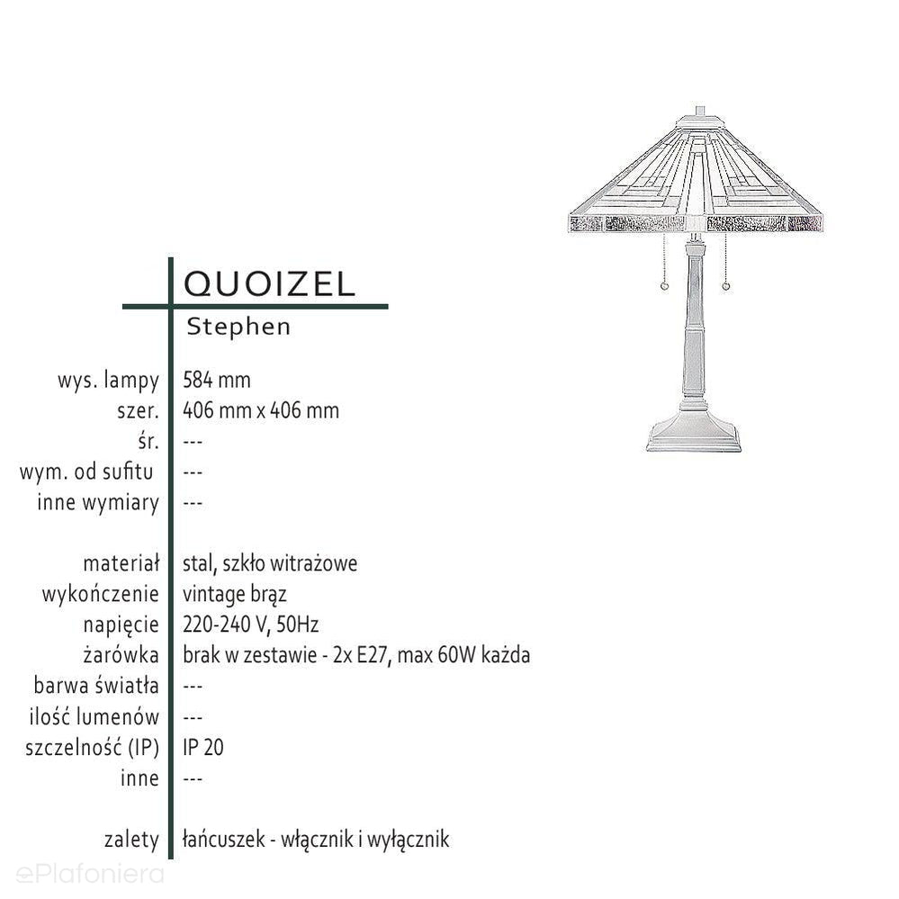 Lampa witrażowa Tiffany Stephen, Quoizel