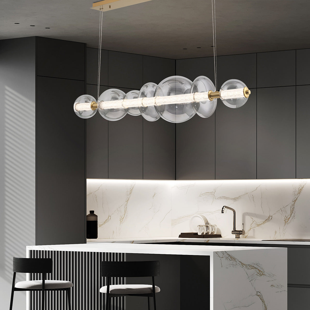 Lampa wyspowa Atomo - 7 źródeł światła - Szczotkowane złoto, Eurofase - ePlafoniera.pl