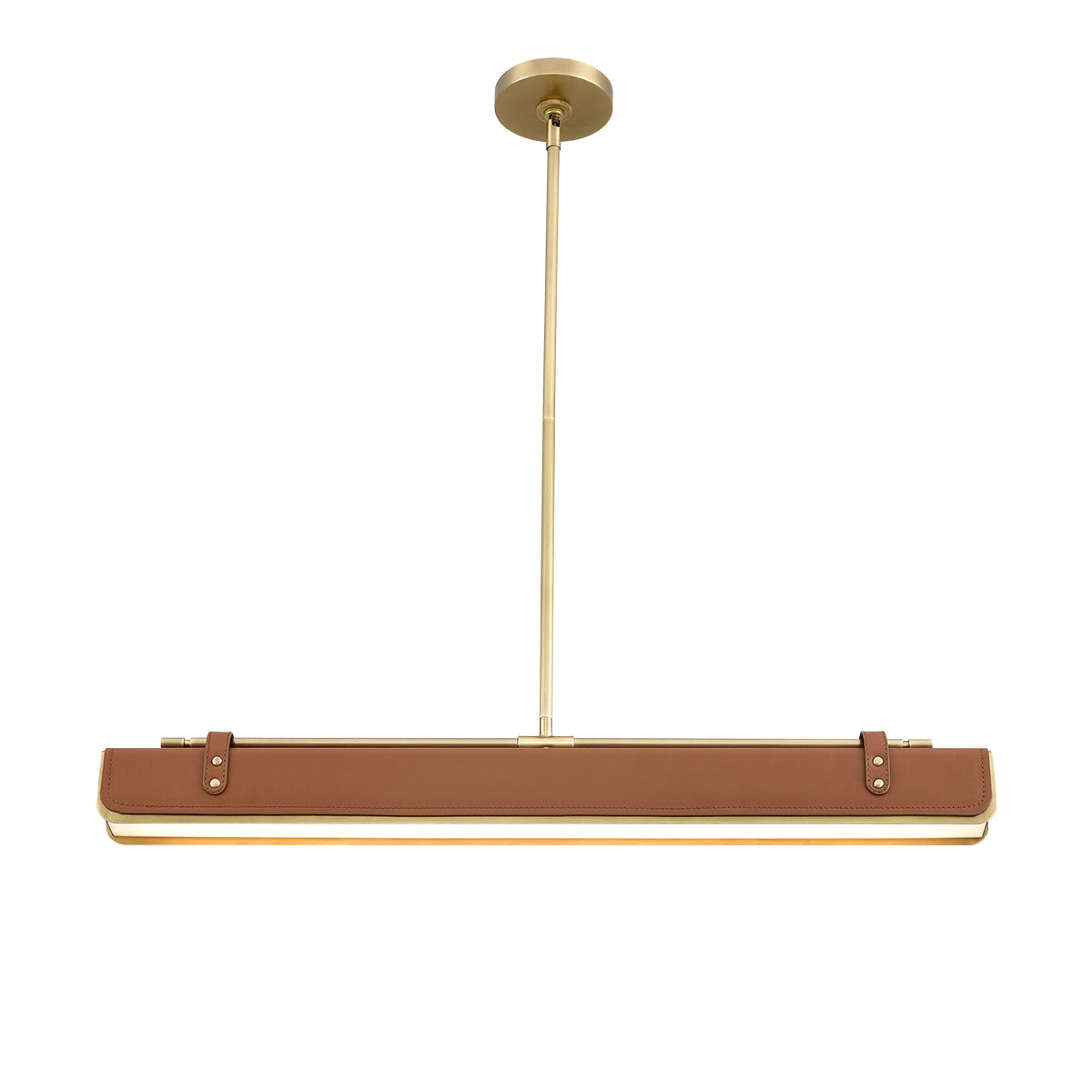 Lampa wyspowa LED Valise - Vintage mosiądz, skóra koniakowa, Alora - ePlafoniera.pl