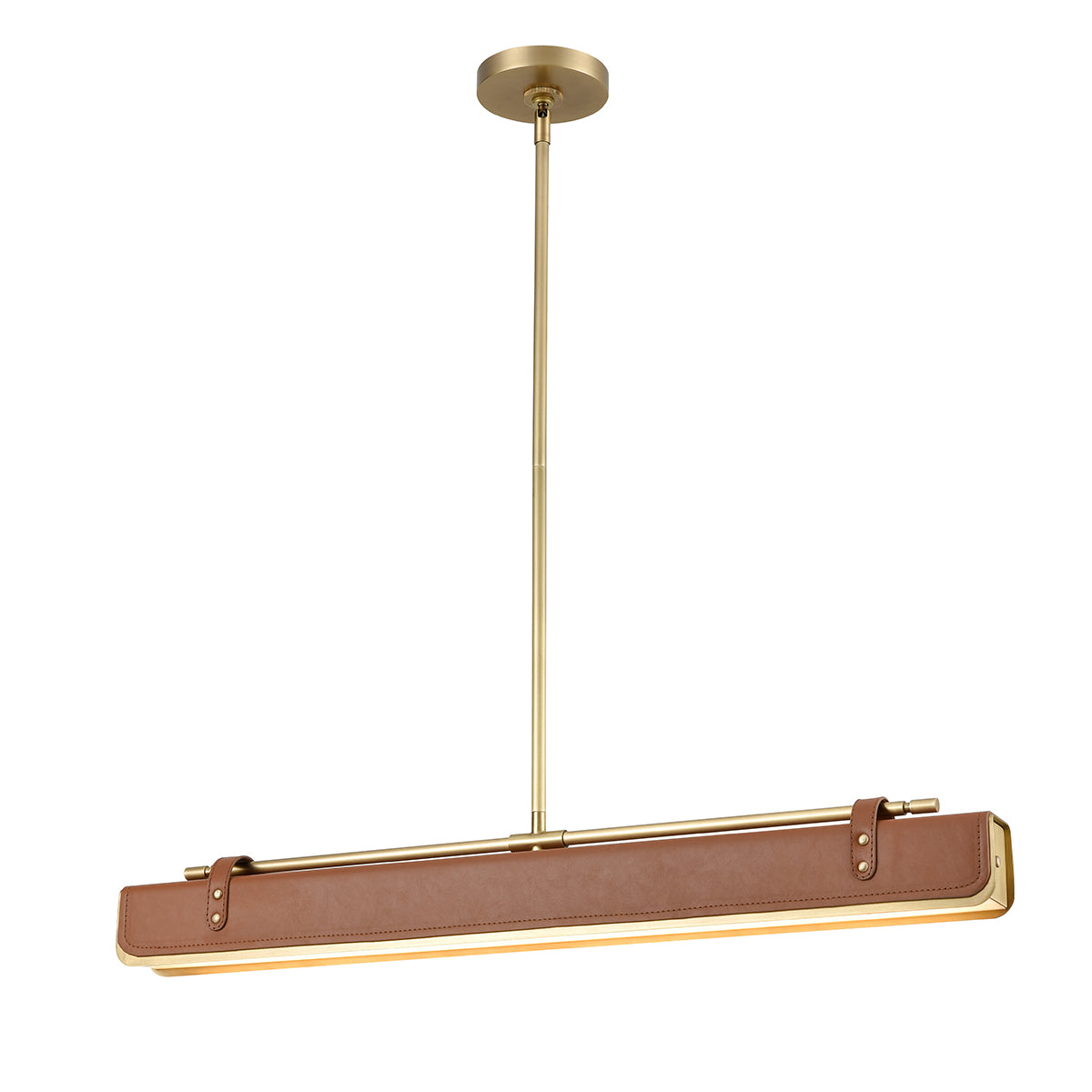 Lampa wyspowa LED Valise - Vintage mosiądz, skóra koniakowa, Alora - ePlafoniera