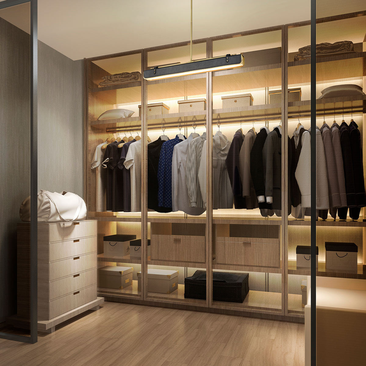 Lampa wyspowa LED Valise - Vintage mosiądz, skóra smokingowa, Alora - ePlafoniera.pl