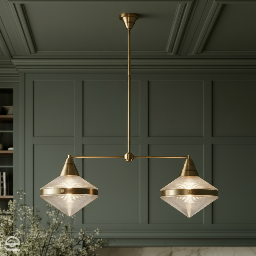 Lampa wyspowa Willard - 2 źródła światła - Vintage mosiądz, Alora