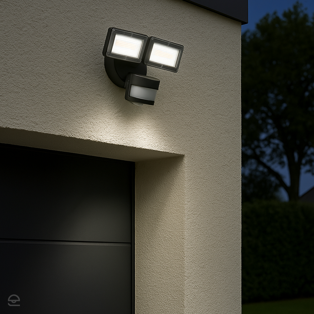 Lampa zewnętrzna, garażowa, ścienna - regulowany reflektor naświetlacz z czujnikiem ruchu i zmierzchu (LED 36W) SU-MA (duo)