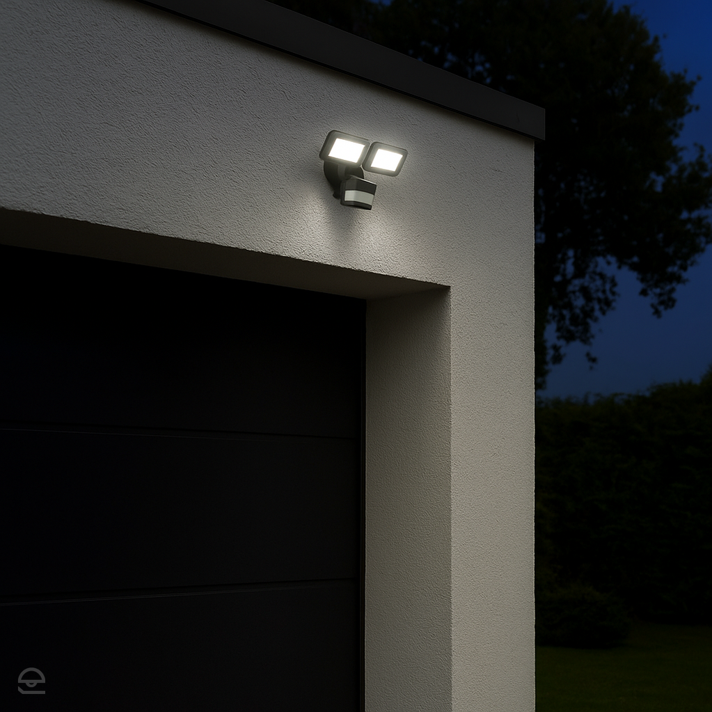 Lampa zewnętrzna, garażowa, ścienna - regulowany reflektor naświetlacz z czujnikiem ruchu i zmierzchu (LED 36W) SU-MA (duo)