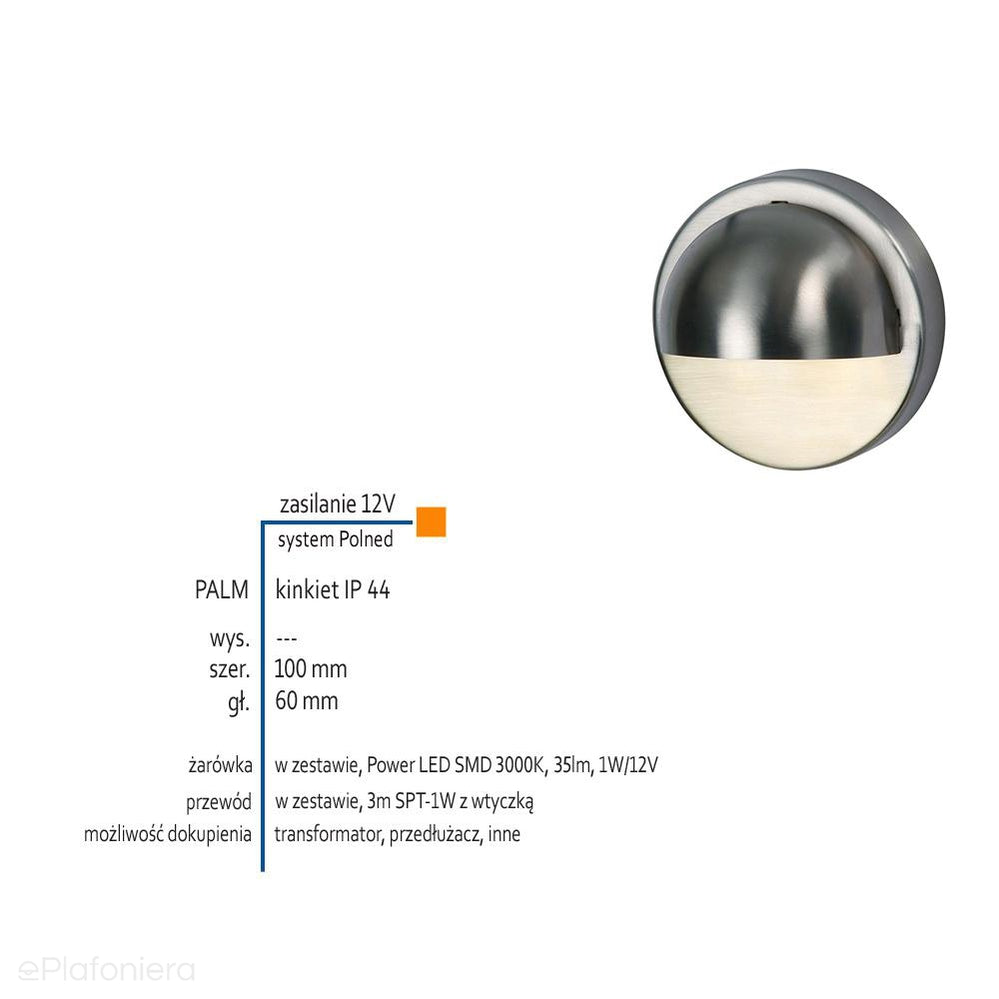 Lampa zewnętrzna - kinkiet, ogrodowa stalowa IP 44 (1W, 3000K) (system 12V LED) Palm
