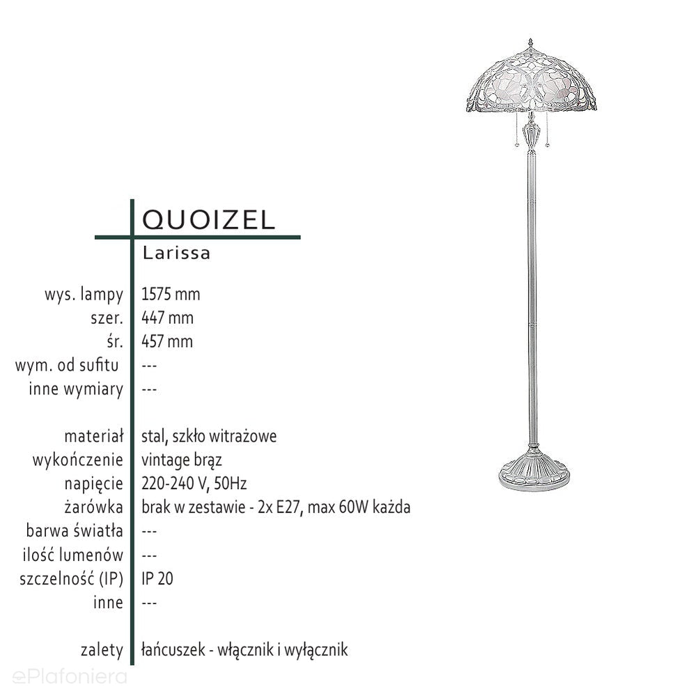 Larissa - lampa stojąca w stylu Tiffany ze szkłem witrażowym, Quoizel