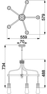 Lampa żyrandol - wisząca żarówka (mosiądz 5xE27) do sypialni salonu kuchni, Elstead (Douille)