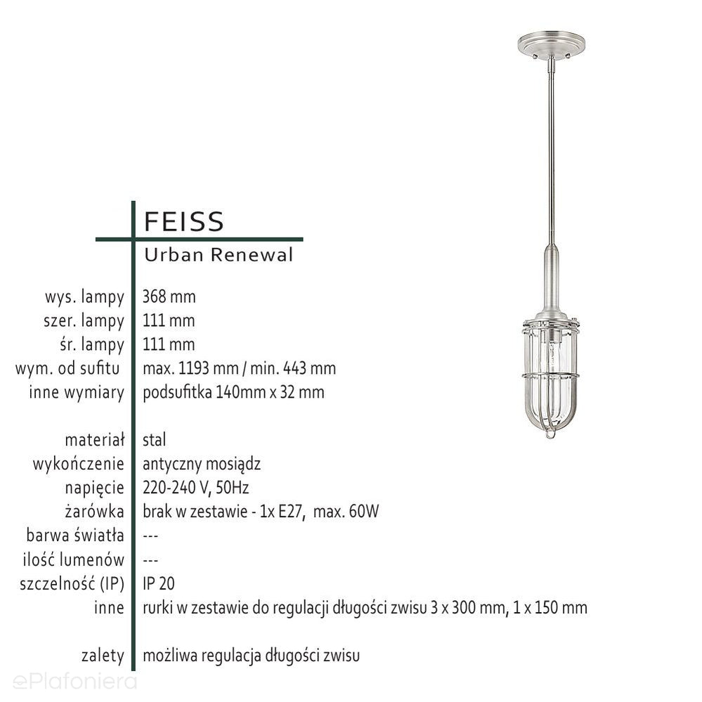 Loftowa, industrialna lampa wisząca 11cm (antyczny mosiądz) (1xE27) Feiss (UrbanRWL)