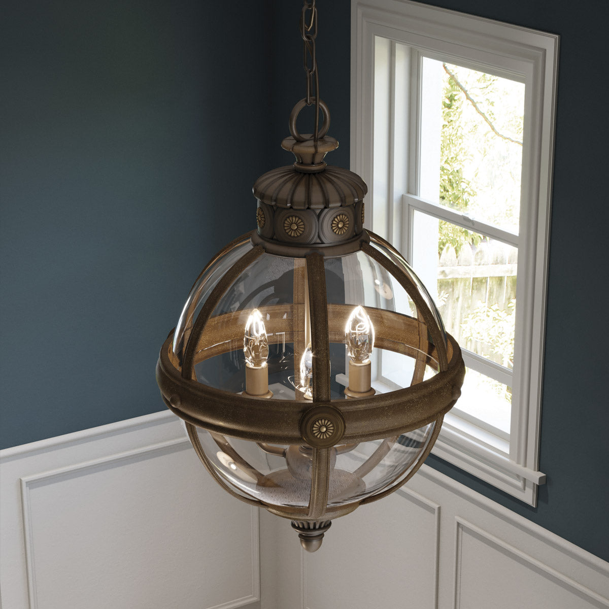 Loftowa lampa wisząca kula Adam z brytyjskim brązem - Feiss(37 cm / metal - szkło / 3xE14)