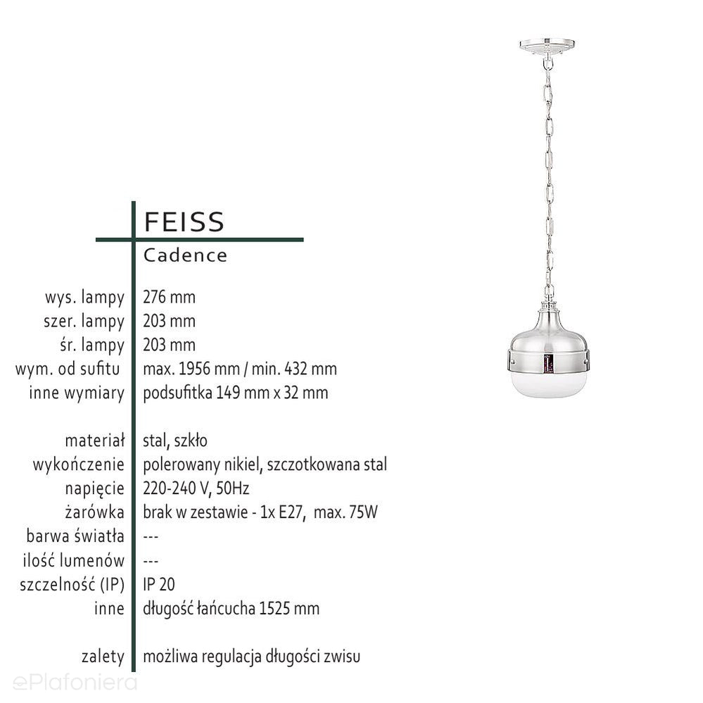 Loftowa lampa wisząca na łańcuchu Cadence 20/30cm (stal, nikiel) - Feiss (1xE27)
