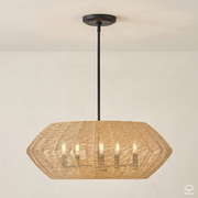 Luca – lampa wisząca z naturalnej plecionki, czarny i karmelowy beż Ø71