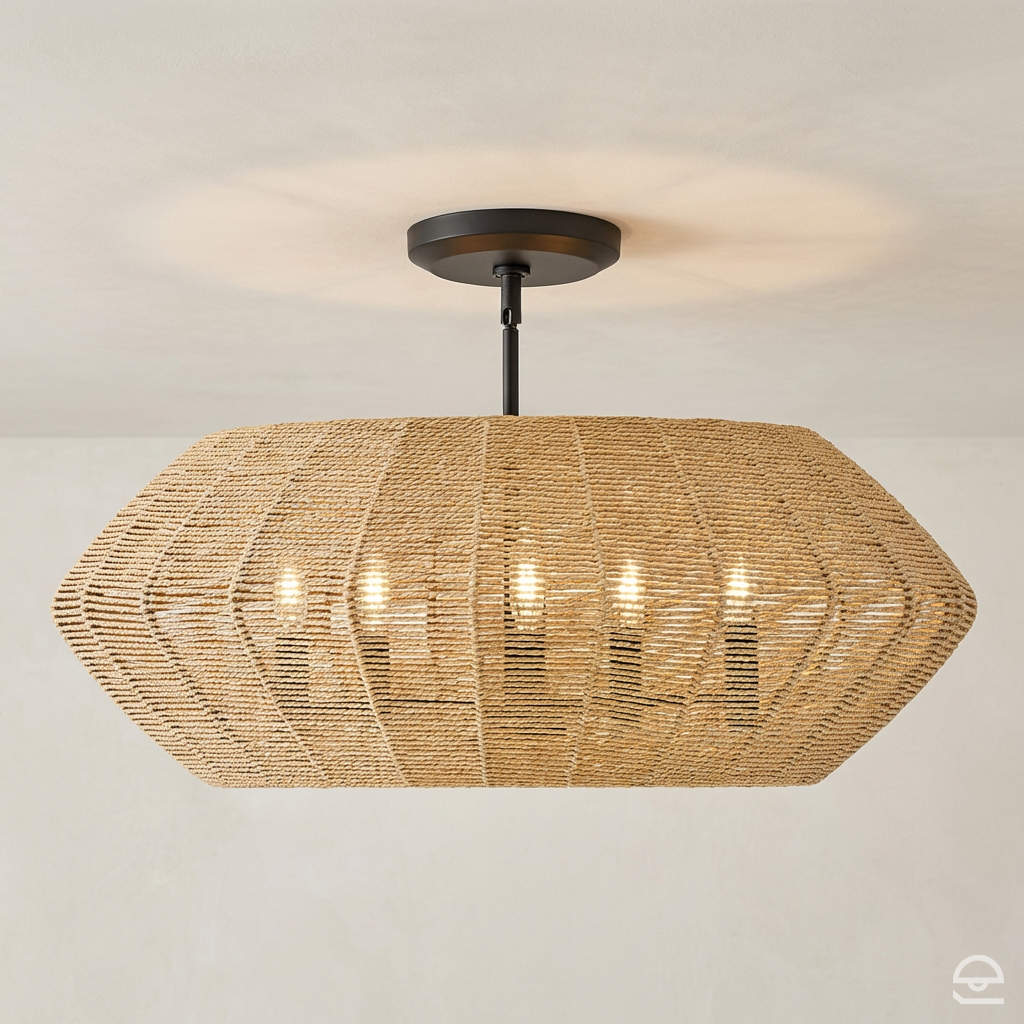 Luca – lampa wisząca z naturalnej plecionki, czarny i karmelowy beż Ø71