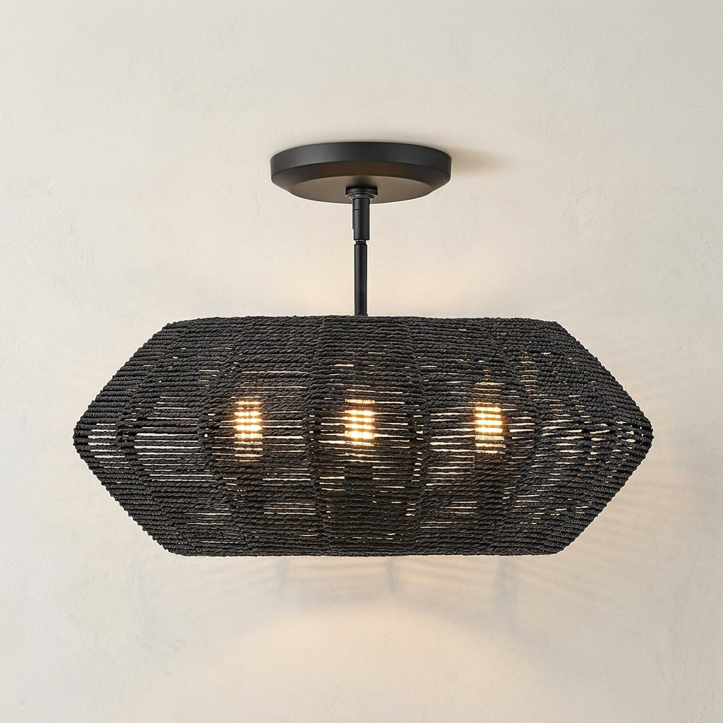 Luca – lampa wisząca z plecionki, czarny mat Ø53