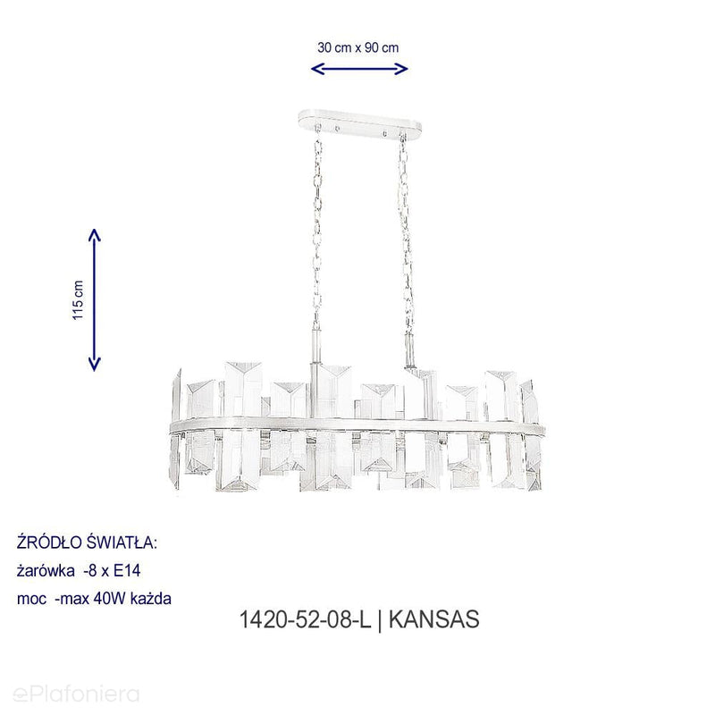 Luksusowy , kryształowy żyrandol - lampa wisząca patyna 8xE14, Lucea 1420-52-08-L KANSAS - ePlafoniera