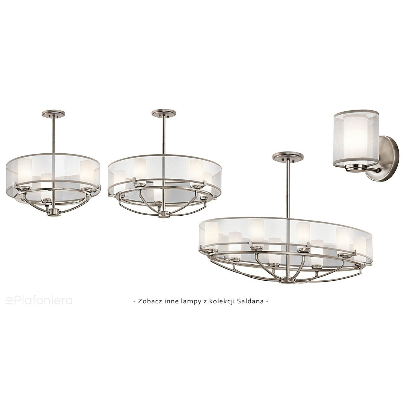 Luksusowy żyrandol 46cm (pewter, organza) do sypialni salonu jadalni (G9 3x4W) Kichler (Saldana)