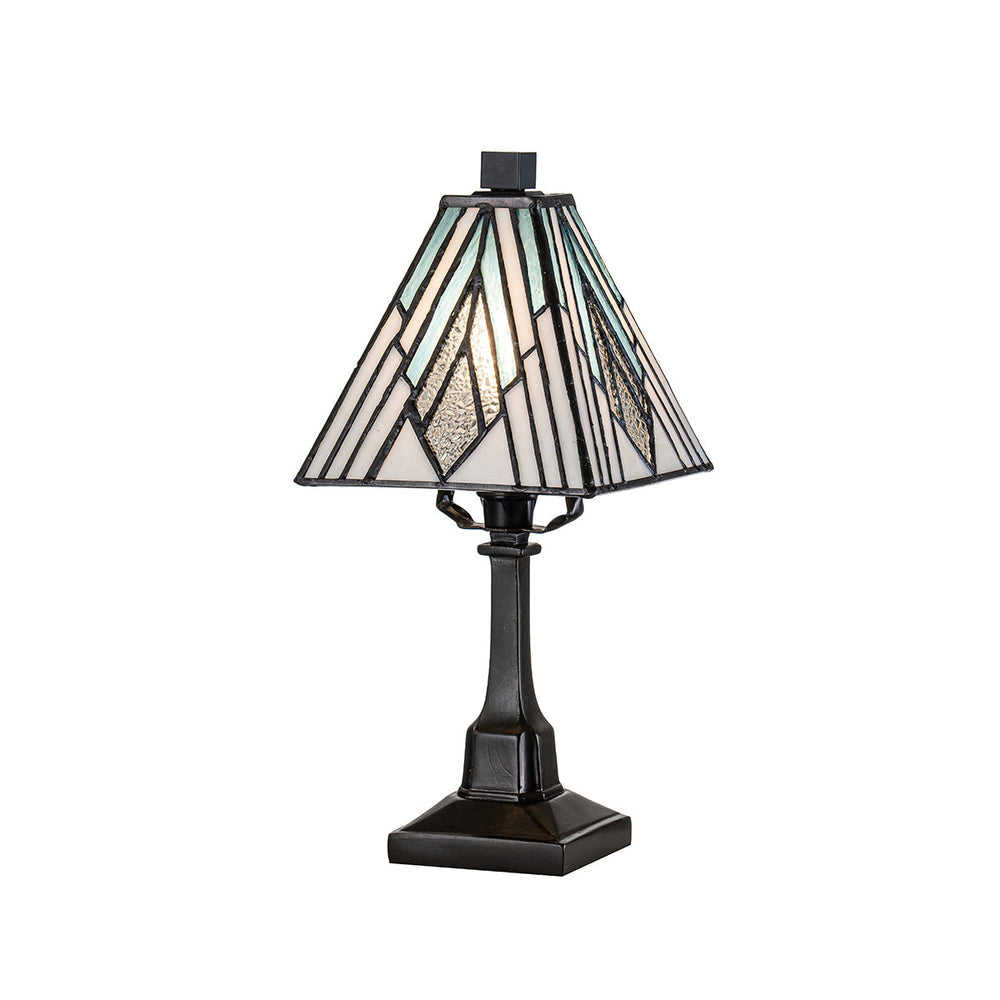 Alderley Mini – witrażowa lampa stołowa ze szkła artystycznego, vintage brąz Ø14