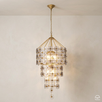 Meridian – kaskadowy żyrandol z dyskami, przecierane złoto
