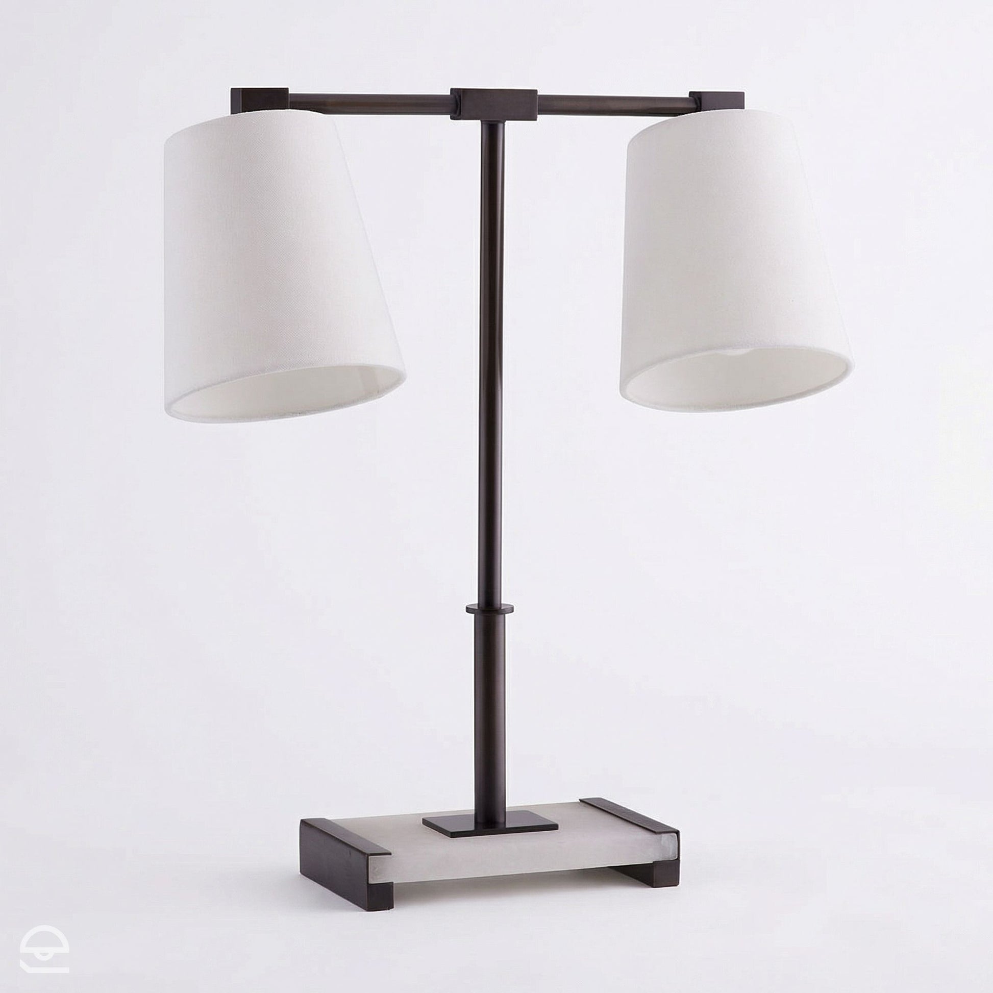 Messina – lampa stołowa z lnianymi kloszami, brąz i alabaster