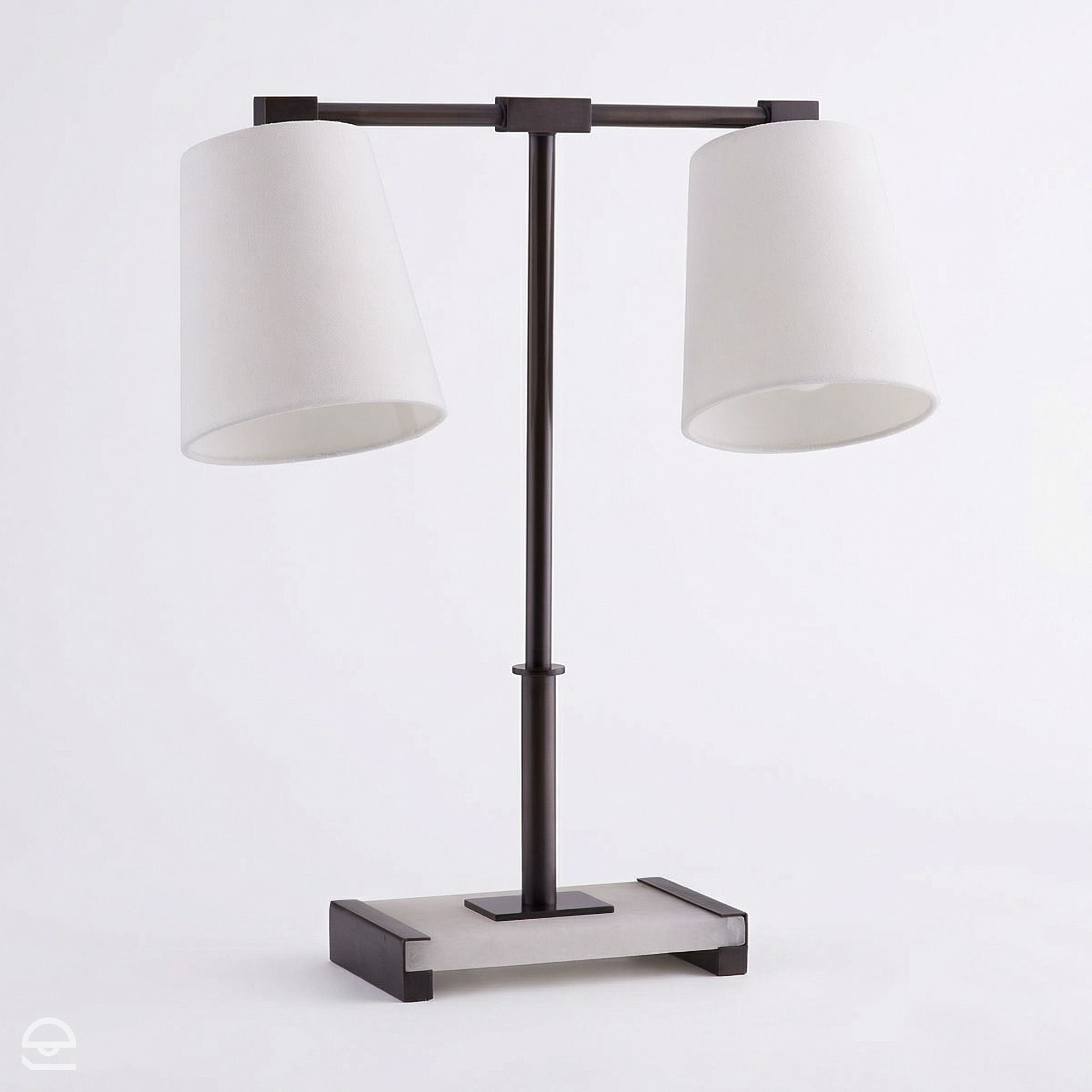 Messina – lampa stołowa z lnianymi kloszami, brąz i alabaster