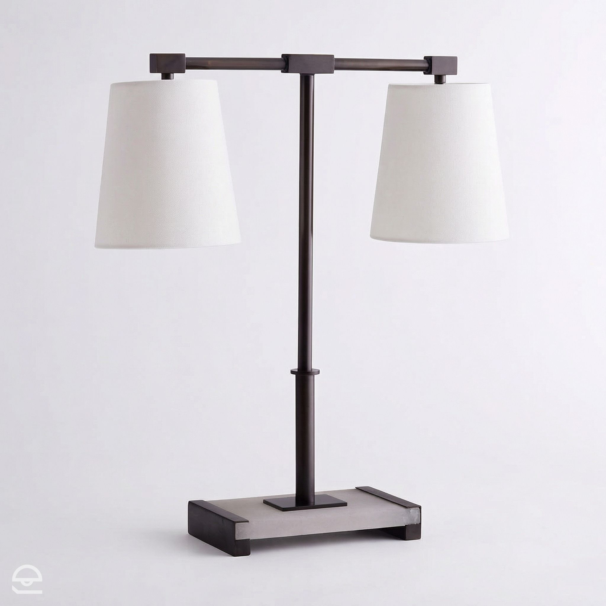 Messina – lampa stołowa z lnianymi kloszami, brąz i alabaster