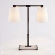 Messina – lampa stołowa z lnianymi kloszami, brąz i alabaster