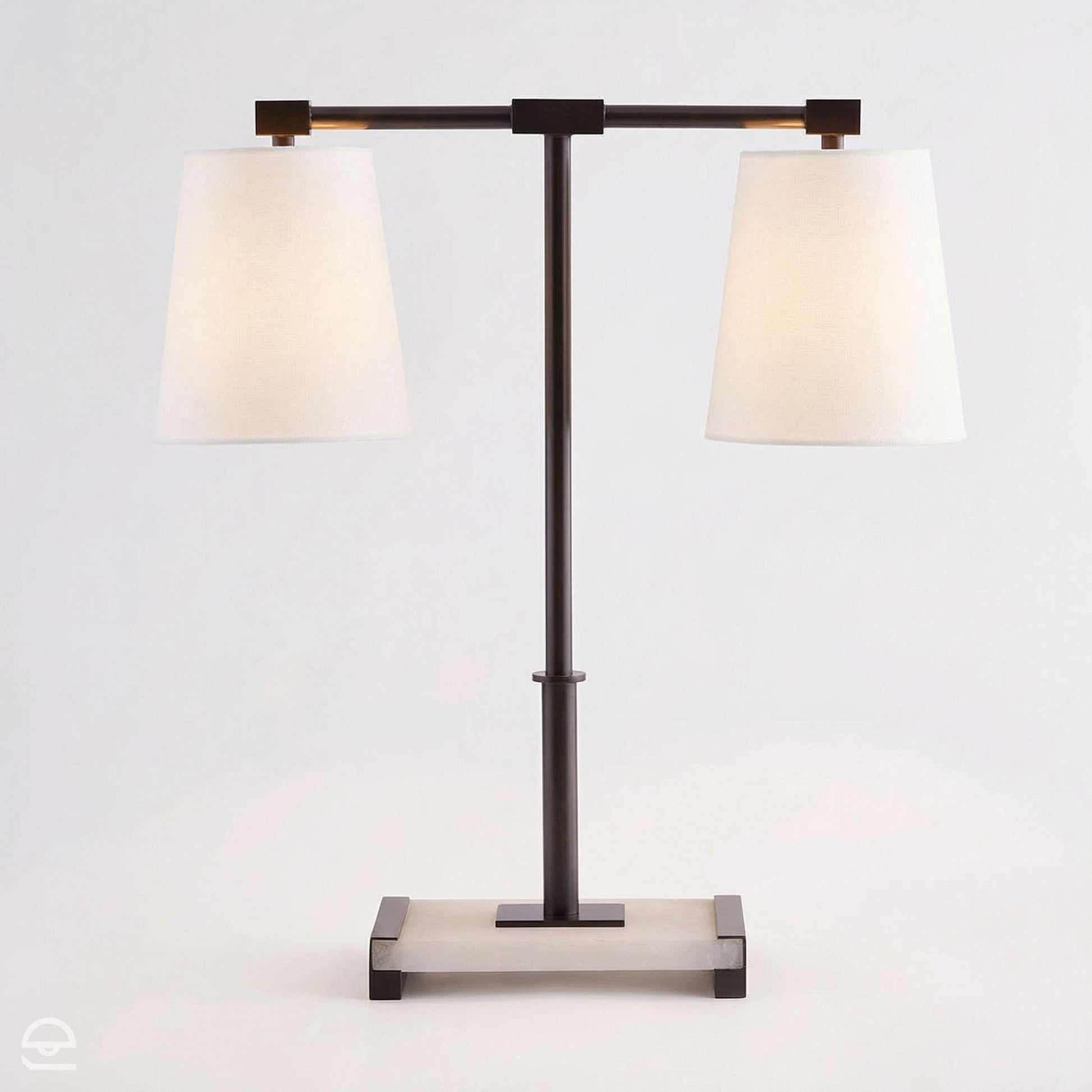 Messina – lampa stołowa z lnianymi kloszami, brąz i alabaster