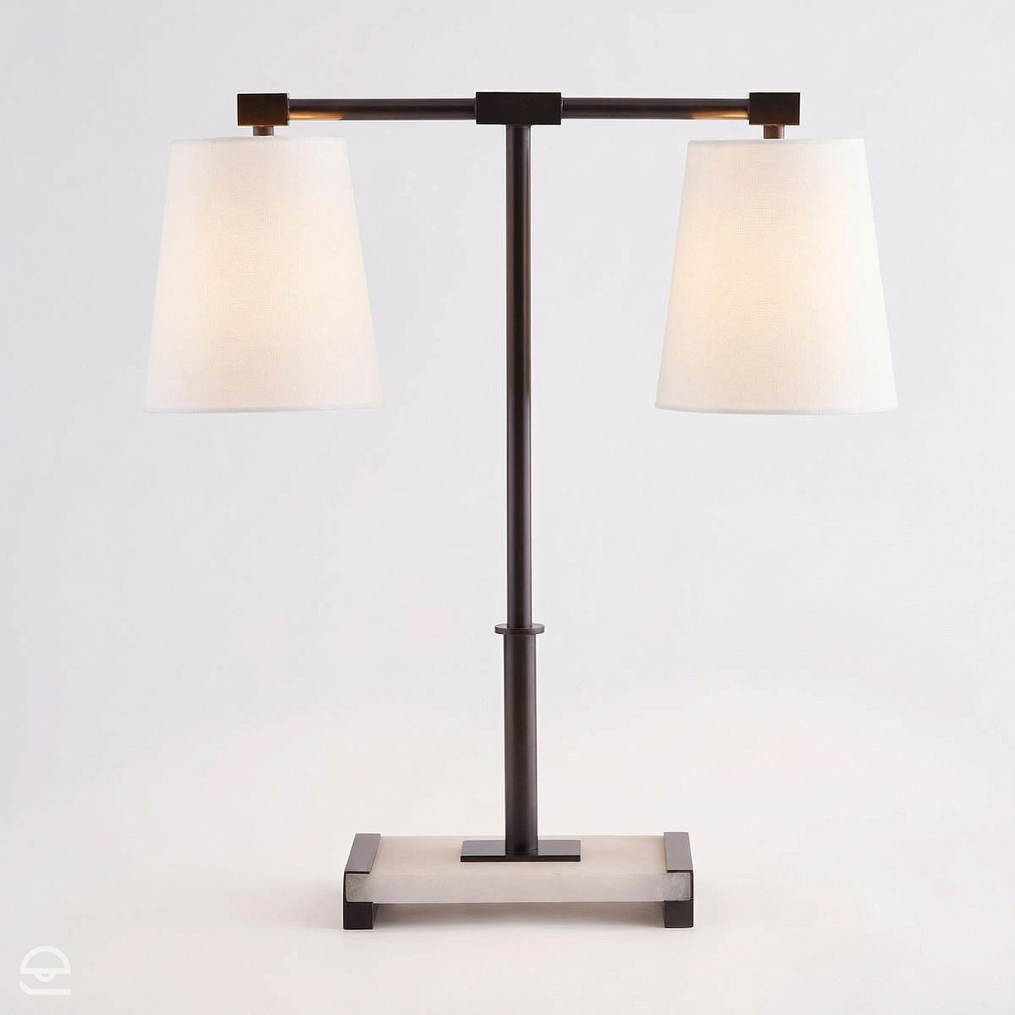 Messina – lampa stołowa z lnianymi kloszami, brąz i alabaster