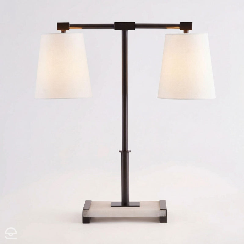 Messina – lampa stołowa z lnianymi kloszami, brąz i alabaster