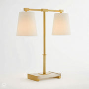 Messina – lampa stołowa z lnianymi kloszami, mosiądz i alabaster