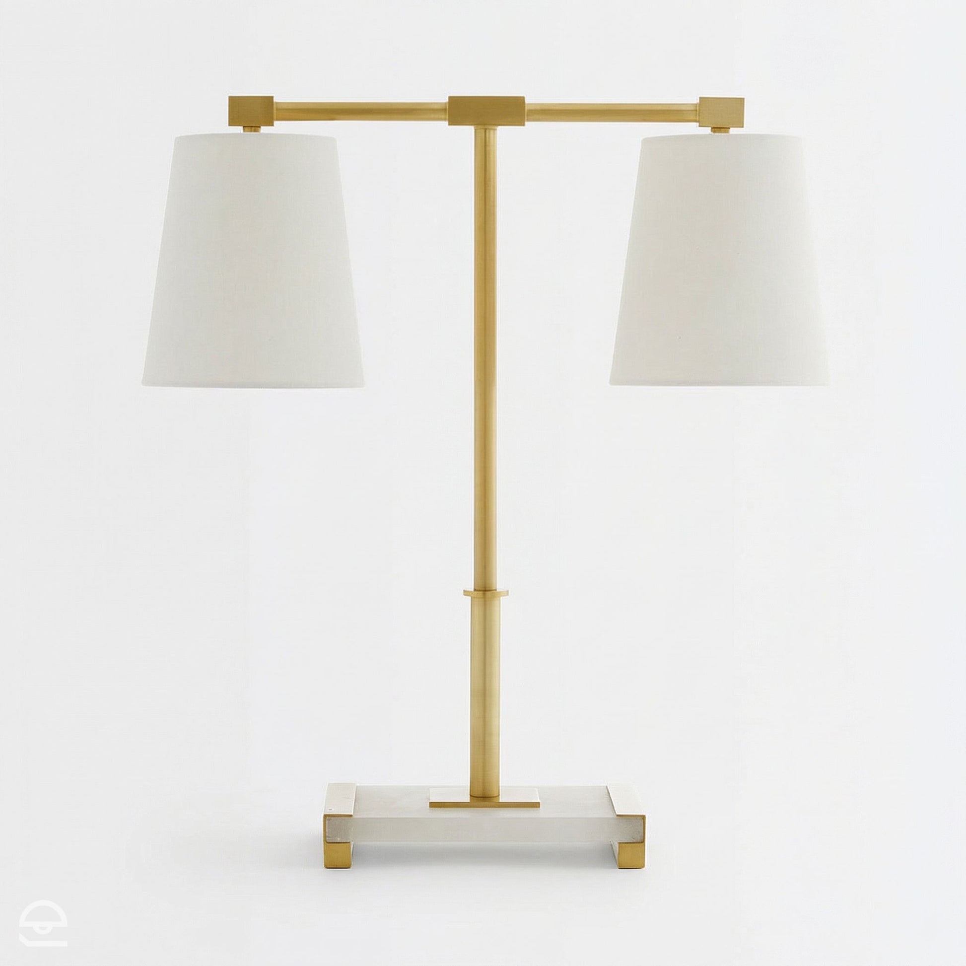 Messina – lampa stołowa z lnianymi kloszami, mosiądz i alabaster