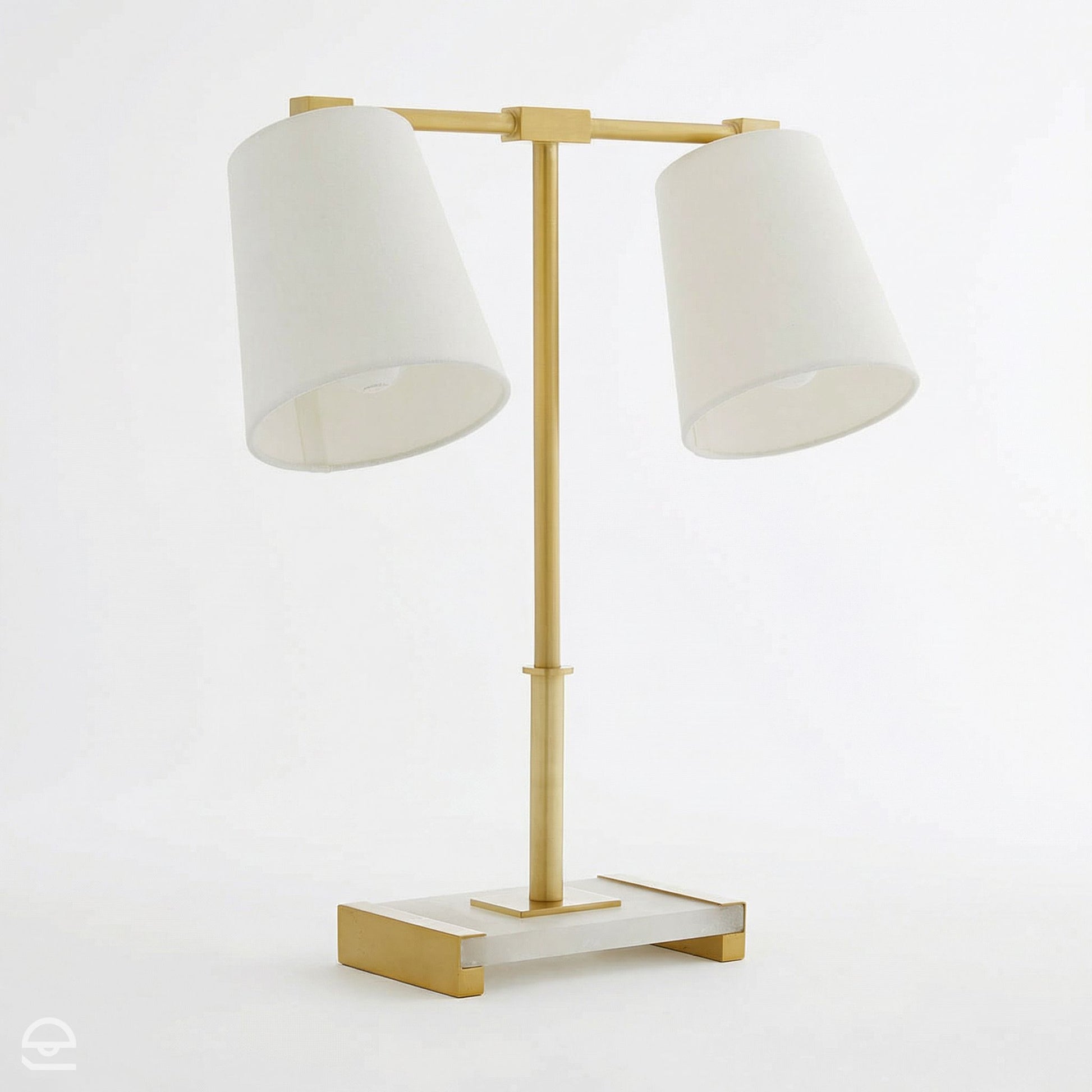 Messina – lampa stołowa z lnianymi kloszami, mosiądz i alabaster