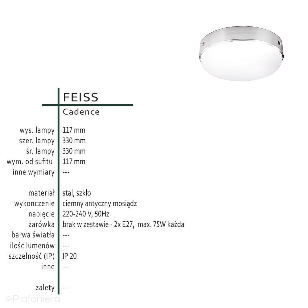 Metal, szkło - lampa sufitowa 33cm (mosiądz) do kuchni salonu (1xE27) Feiss (Cadence)