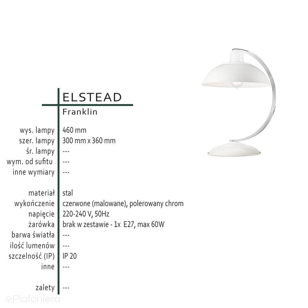 Metalowa lampa vintage, loftowa - czerwona stojąca na biurko (1xE27) Elstead (Franklin)