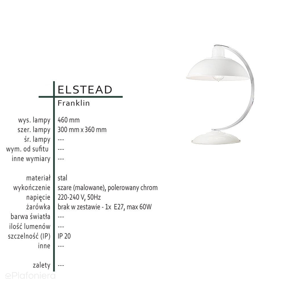 Metalowa lampa vintage, loftowa - szara stojąca na biurko (1xE27) Elstead (Franklin)