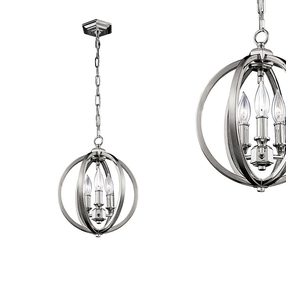 Metalowa lampa wisząca 29cm (ażurowa kula - nikiel) do kuchni salonu sypialni (3xE14) Feiss (Corinne)
