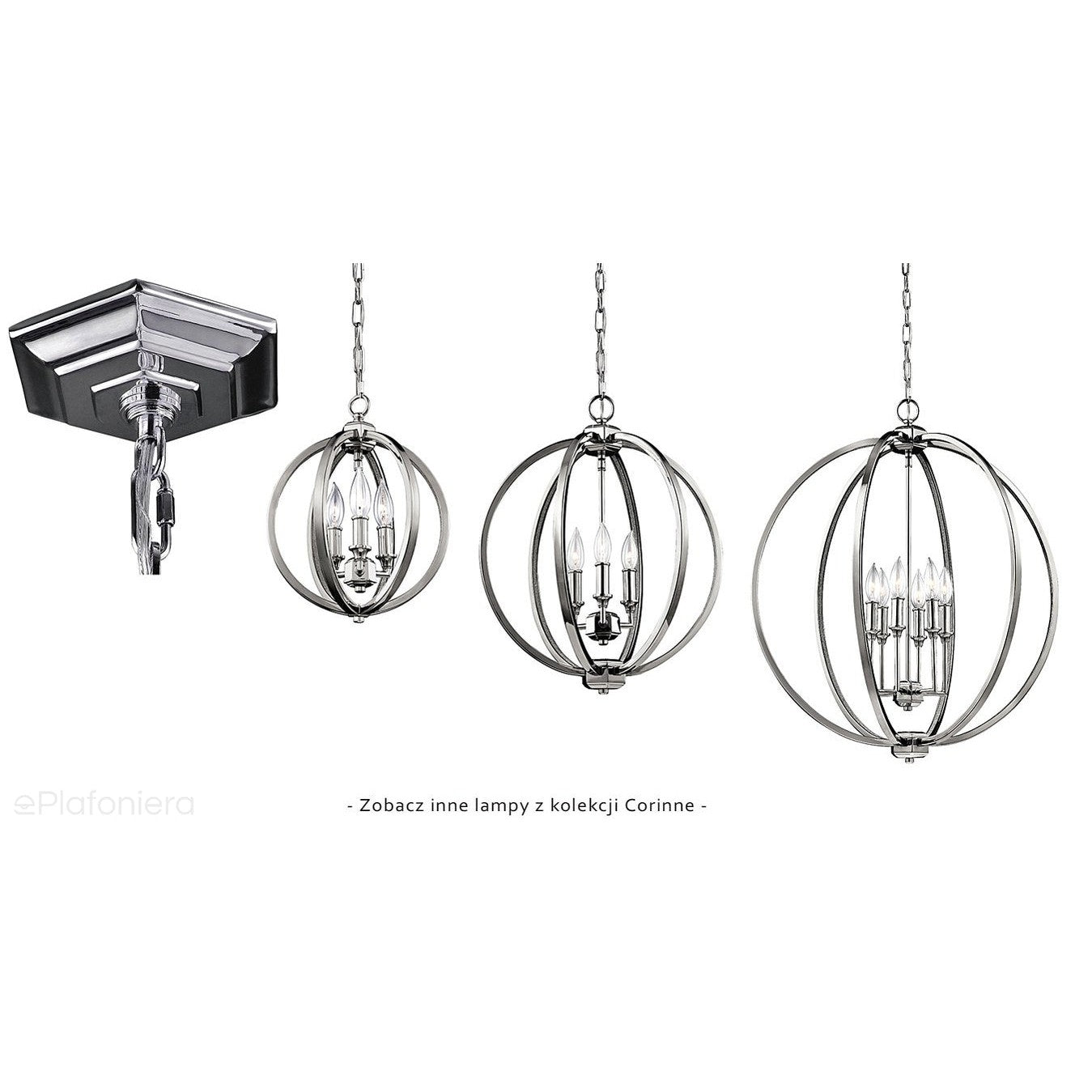 Metalowa lampa wisząca 62cm (ażurowa kula - nikiel) do kuchni salonu sypialni (6xE14) Feiss (Corinne)