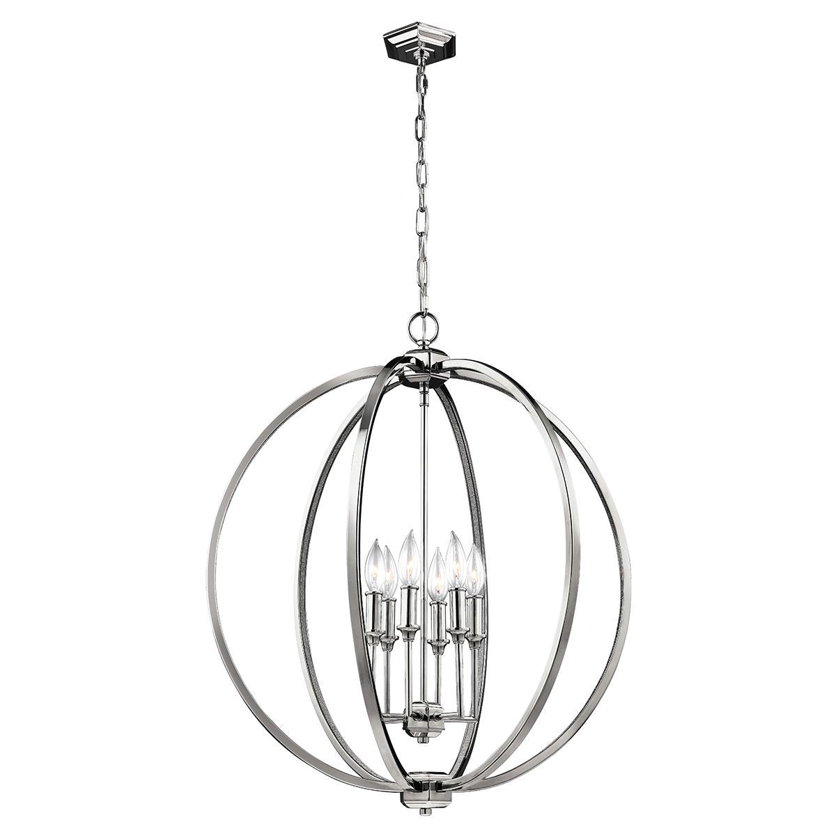 Metalowa lampa wisząca 62cm (ażurowa kula - nikiel) do kuchni salonu sypialni (6xE14) Feiss (Corinne)