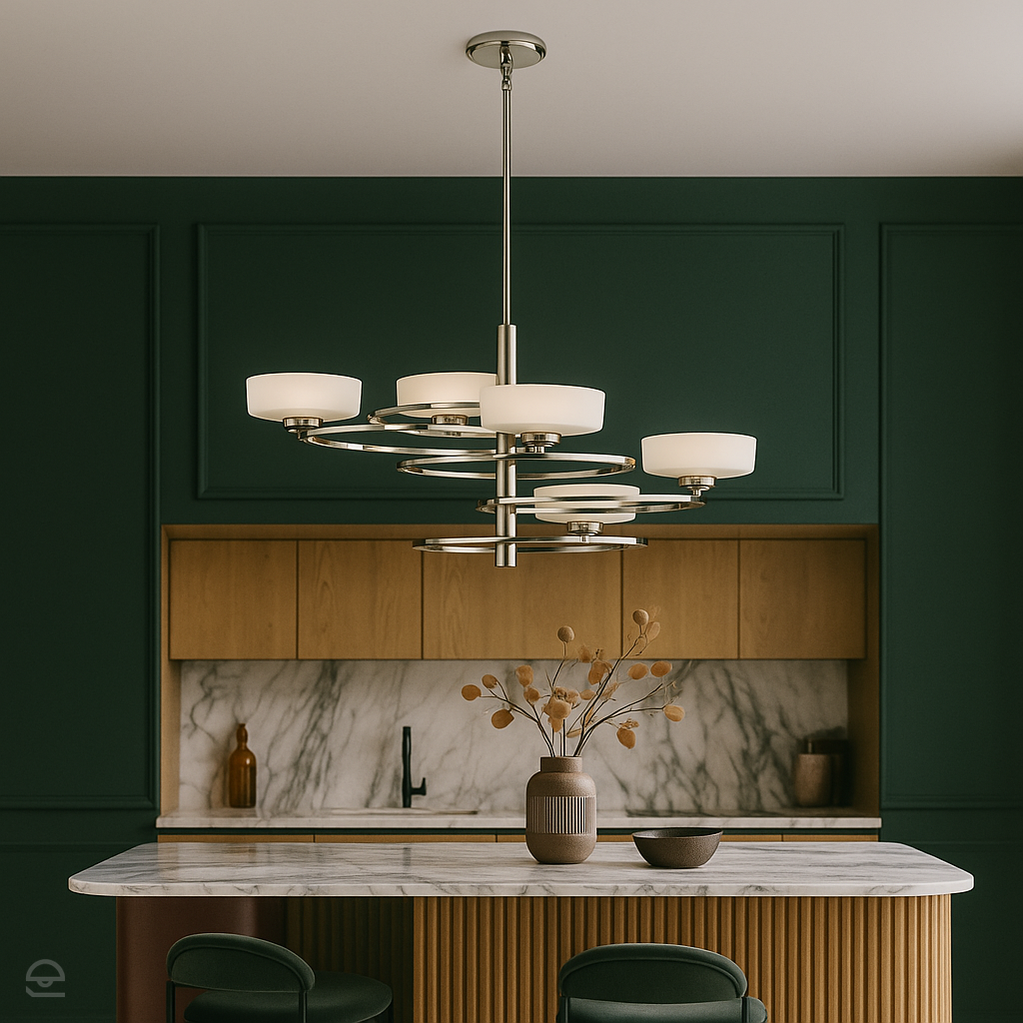 Metalowa lampa - szklane klosze (86cm) wisząca do salonu kuchni sypialni (G9 5x4W) Kichler (Aleeka)